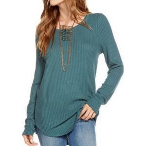 Chaser | Teal Waffle Knit Thermal Top